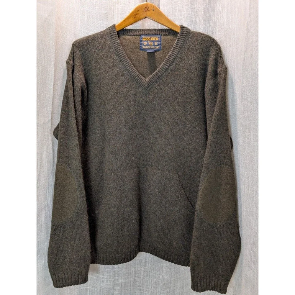 Vintage Woolrich V Neck 100% Shetland Wool Sweater With Elbow Patches (M/L?)